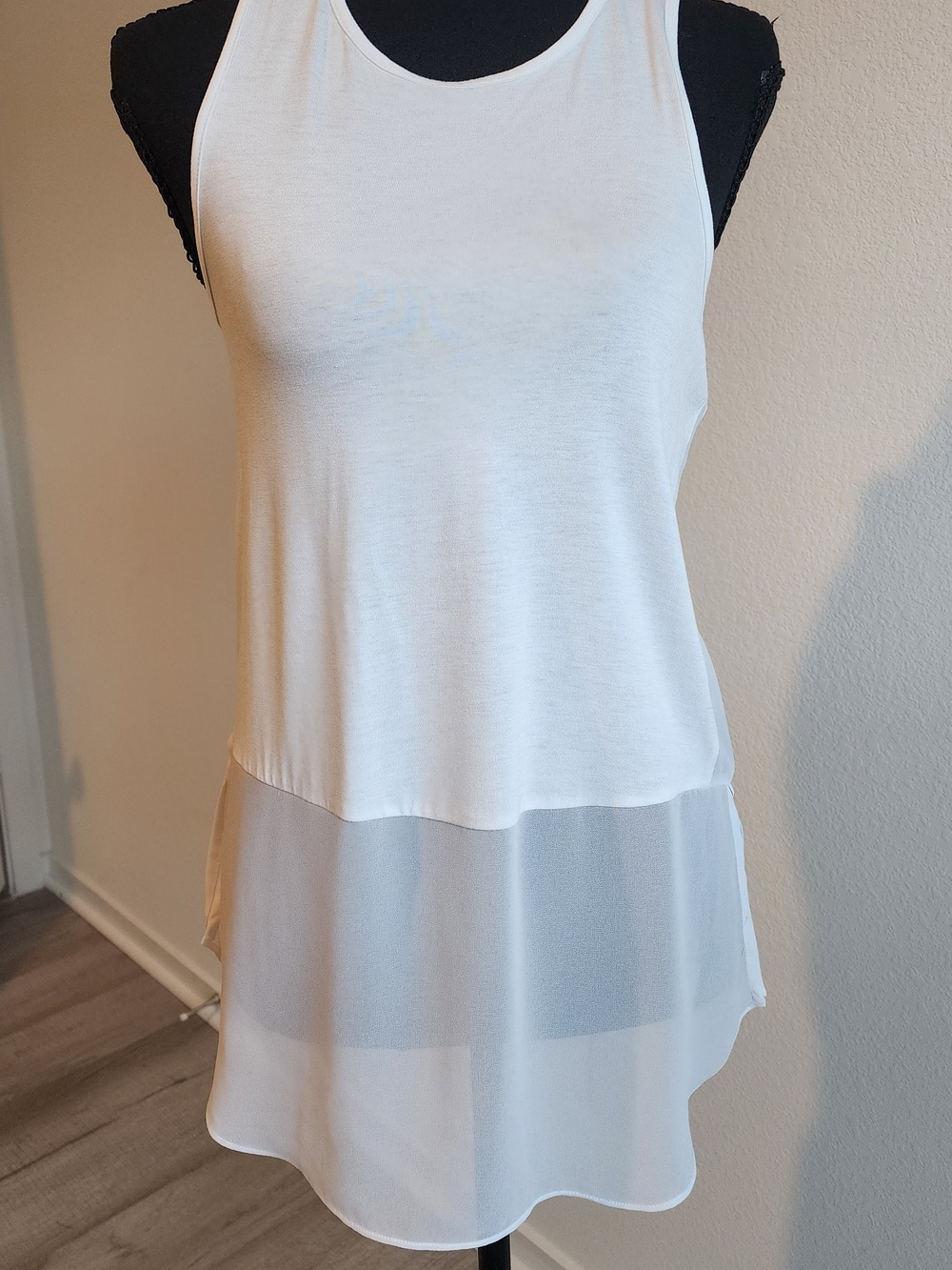 BCBGeneration White Sleeveless Tank with Sheer Layered Hem